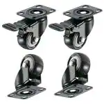 Volo Black Polyurethane Heavy Duty Swivel Plate Caster with Dual Brake No Noise Wheels (2 inch) Pack of 4