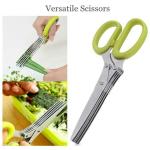 DealGuru Vegetables Cutting Scissor Multipurpose Kitchen Herb Scissors Stainless Steel 5 Blade Scissors Cut Herb Spices Cooking Tools Vegetable Cutter With Cleaning Brush (set 0f 1)