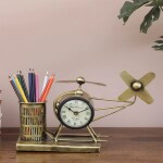 P And D Enterprises Iron Helicopter Miniature Table Clock With Pen Stand Handmade Decorative Show Pieces for Home Decor & Showcase Items for Home Decoration & Table Decor (14x5x8) Inch