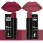 PERPAA Creamy Matte Lipstick Combo Set Of 2 Bright Long Stay Intense Color 3.5gm Each|Candy Pink,Brick Red