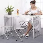 Corvids Height Adjustable Aluminium Folding Table with 4 'Oxford Mat' Chairs & Carrying Handle, Multipurpose Table for Camping & Hiking, Outdoor & Indoor Picnic (4ft, White)