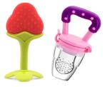 Manan Shopee Kids Pink Silicone Teether With Baby Fruit Nibbler Pacifier (Pack Of 2)