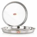 NIRLON Stainless Steel Heavy Gauge Deep Wall Dinner Plate/Thali, 30cm, Silver, Set of 2