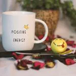 BonZeaL 3D Ceramic Printed Positive Energy Emoji Coffee Mug with Lid Spoon Teacup Set 400 ml