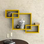 Sattva Wall Mounted Rectangle Shape Wooden Wall Shelves for Wall Decor Set of 3 (Yellow)