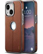 Softy Scott Pro Series Leather Finish and Electroplated Camera Protection Back Cover for Apple iPhone 14 Plus 6.7'' Slim 360* Protection Case, Wireless Charging Supported - Brown