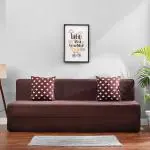 SOLISPRIMUS-COMFORT FOR ALL 6X6 size for 3 Person- Molfino Fabric Washable Cover with 2 Multi-Leaf Pattern Cushions - Coffee 3 Seater Foam Sofa Cum Bed