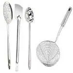 Skygold Stainless Steel Omlet Turner/Dosa Turner, Rice Palta and ladle Set of -3 with Deep Fry Stainer