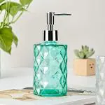 Homeleven Crystal Diamond Cut Glass Liquid Soap Shampoo Gel Dispenser for Handwash - Multicolor
