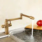 SANIKART Antique Copper Folding Kitchen Faucet Double Handles for Cold and hot Water Mixer Faucet
