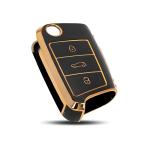 FLYGEAR Black Tpu Key Cover For Vw And Skoda Jetta Slavia Kushaq Passat Octavia Superb Tiguan Taigun Virtus