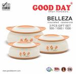 Good Day Belleza 3pc Set Orange Plastic Insulated Casserole with Inner Stainless Steel Sheet 500/1000/1500