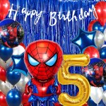 House of Banter Spiderman Theme Birthday Decorations for Boys, Kids Party, Girls - 5th Birthday Celebrations-Cartoon Birthday Decorations, Spiderman Birthday Party Supplies
