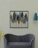 ROYAL HERITAGE CRAFTS Metal Wall Hanging Blue Golden Leaf Frame Wall Art for Home Décor (Blue, Golden)