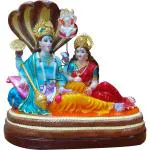 ESVAR STONECARFT Vishnu LAXMI JI MURTI/SHRI Lakshmi Narayan ON Anant NAG/Anant Shayan /Lord Vishnu ON SHESH NAAG / SHRI PADMANABH Swami POLYRESIN Idol Decorative Showpiece - 15 cm (Polyresin, Multicolor)