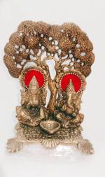 Kesar Zems Silver Metal Idol of Lakshmi Ganesh Tree with Diya