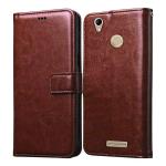Casotec Premium Leather Kickstand Wallet Flip Case Cover with Magnetic Closure for Lyf Water 7S - Brown