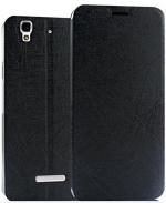 Pudini Black Leather Flip Cover Case For Micromax Yu Yureka