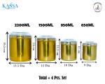 KASSA STAINLESS STEEL 4 Pcs COLOURED CANSITER SET WITH UNBREAKABLE POLYCARBONATE COVER
