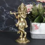 ARTVARKO Decorative Brass Lord Krishna God Murti Standing on Lotus Statue - 7 inch