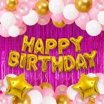 Party Propz Pink Rubber Metallic Balloons With Star Foil Birthday Decorations (Set Of 33)