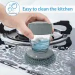 VEDANTA ENTERPRISE Dish Washing Soap Dispensing Palm Brush, Liquid Tank Kitchen Utensils Sink Cleaning Brush Scrubber, Dish Bowl Washing Brush with Refill Liquid Soap Dispenser [ PACK OF 1 ]