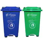 Fiable Cleantech Center Pedal Operated 50 Liter Dustbin | Pedal Dustbin | Waste Bin | Trash Bin | Plastic Bin | Outdoor Dustbin Combo | Pack Of 2 - Green-Blue