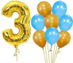 FANEX Solid Latex 3rd Birthday Baby Girl or Boy Decoration Combo Number Foil Balloon and Gold and Blue Metallic Balloons