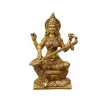 Kalarambh Large Brass Saraswati for Home Pooja Puja Mandir Decor Showpiece Gift Items Collectible Handicraft Art - Yellow, 7 x 4 x 12 Inch (L x W x H)