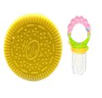 Grest Silicone Yellow Biscuit Shape Teething Teether and Ring Style Food Fruit Feeder Nibbler Pacifier for Babies