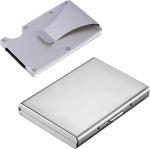 StealODeal Silver Aluminium Alloy RFID Protected Case With Plain 15 Card Holder (Set Of 2)