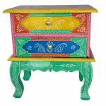 Pranjals House Multicolor Handpainted 2 Drawer Bedside Table