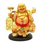 Sai Amrut Golden Ceramic Ceramic Laughing Buddha Idol Showpiece