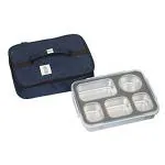 Femora High Steel Container Rectangle Lunch Box for Office-College-School with Bags, Silver