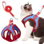 Qpets Cat Harness with 1.5m Leash, Cat Belt Adjustable Size Breathable Cat Vest Strap with Safety Reflective Strip, Cat Leash with Harness for Small Cat and Dog (M, Red)