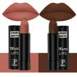 PERPAA Creamy Matte Lipstick Combo Set Of 2 Bright Long Stay Intense Color 3.5gm Each|Caramel,Coco Brown