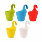 Ojorey Hook Hanging Pot Railing/Hanging Plastic Hook Pot Planter Plant Container Set (Multicolor, Pack of 5)