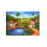 SHASWAT ART Beautiful Landscape of Lake View with Village Natural Scenery Canvas Painting with Wooden Box Frame for Living Room, Bed Room, Office, Hotels (46cm x 61cm)