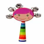 Smartcraft Baby Handle Jingle Bell Round Face Rattle Toys in a Colorful Wooden Rainbow Pack of 1