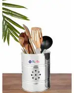 FINE ARTS Utensil Cutlery Holder for Kitchen & Spatula Holder for Kitchen, Ladle/Serving Spoon Stand for Kitchen- Big Spoon Holder for Kitchen (Silver); Steel