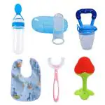 KUPEPE Baby Fruit Nibbler, Spoon feeder, Finger Brush, Baby Item ( Multicolor ) & Teether and Feeder (Blue)