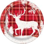 Tiki Times Plaid Deer Christmas Round Dinner Plates 23cm 8pk, Christmas Party Supplies