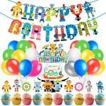 Zyozique Robot Birthday Party Decorations Robot Birthday Banner Robot Cupcake Toppers Robot Cake Toppers Balloons for Birthday for Boys Gear Robot Party Supplies