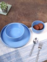 NARRADORA Blue Zoro Straight Shape 4 PCS Dinner Plates, 2 PCS Serving Bowls & 4 PCS Veg Bowls | Dinner Set of 10 PCS, Perfect for Gifting.