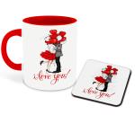 Whats Your Kick Love Theme Design Red Ceramic Coffee Mug with Coaster and Tea Mug 325ml