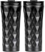 P-Plus International 500ml Stainless Steel Wine Tumblers, Insulated Wine Tumbler, Double Wall Insulated Wine Glass (Black, Pack of 2)