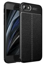 Golden Sands Cover Leather Texture Series Shockproof Armor TPU Back Cover Case for Apple iPhone SE (2020), Apple iPhone SE 3 (2022) Mobile Phone,Midnight Black
