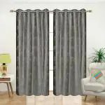 HOME STYLISH Punch Tree Pattern Premium PolyesterLong Door Curtains 9 feet Long Set of 2 Grey