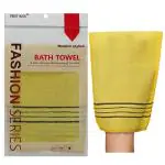 WBC WORLDBEAUTYCARE Body Scrubber Exfoliator Mitt for Use at Shower or Bath - Korean Towel | Italy Towel | Exfoliating Gloves - Body Scrubber for Bathing - Strawberry Skin Solution Korean Towel (Yellow) Pack of 2