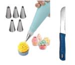 BLUE WONDER Cake Decorating 6 Pcs Nozzle with Kitchen Vegetables Cutting Knife Chalu and (Multicolour, Pack of 2)